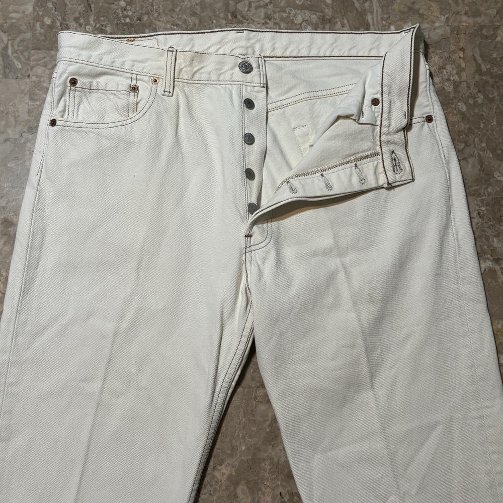 Vintage Levis Jeans Mens 36x30 White 501 Contrast Stitch Button Fly Denim
